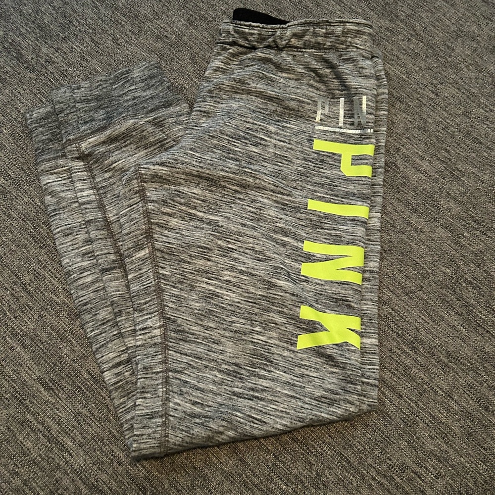 PINK Grey Space-Dye Joggers with Black Waistband
